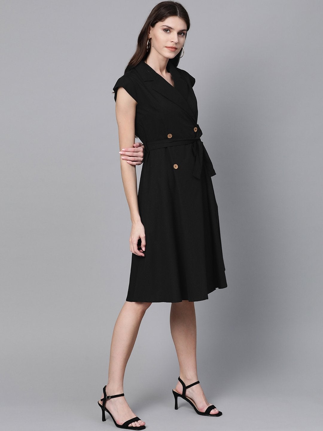 Women's Black Trench Wrap Dress