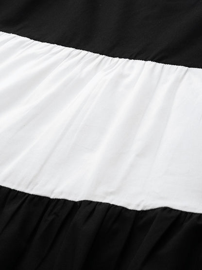 Women's Black & White Sleeveless Tiered Dress