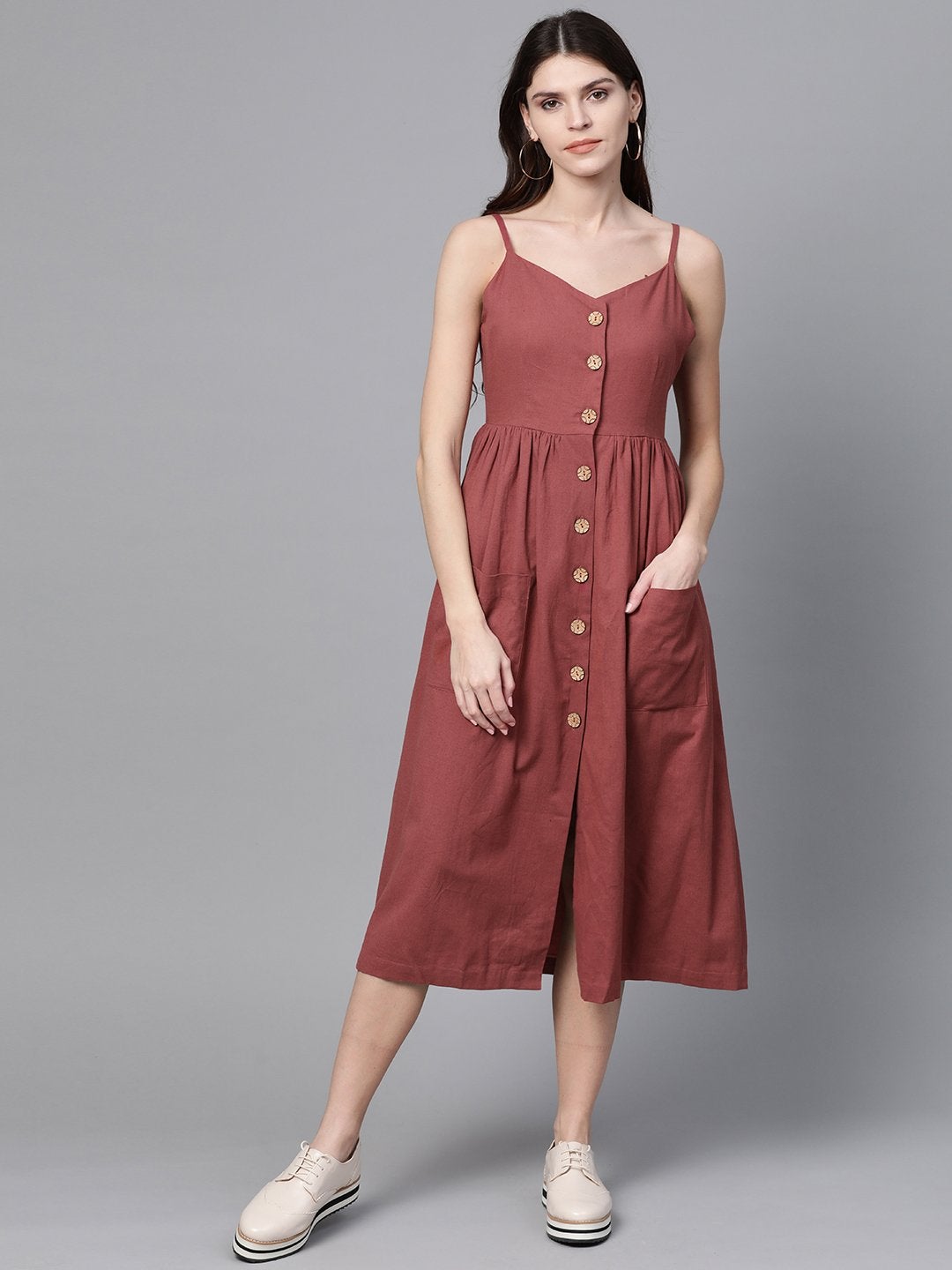 Women's Burgundy Button Strappy Midi