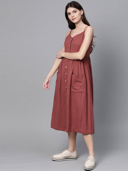 Women's Burgundy Button Strappy Midi