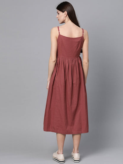 Women's Burgundy Button Strappy Midi