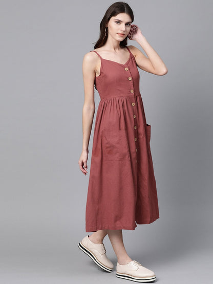 Women's Burgundy Button Strappy Midi