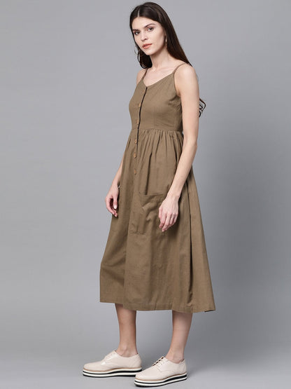 Women's Brown Button Strappy Midi