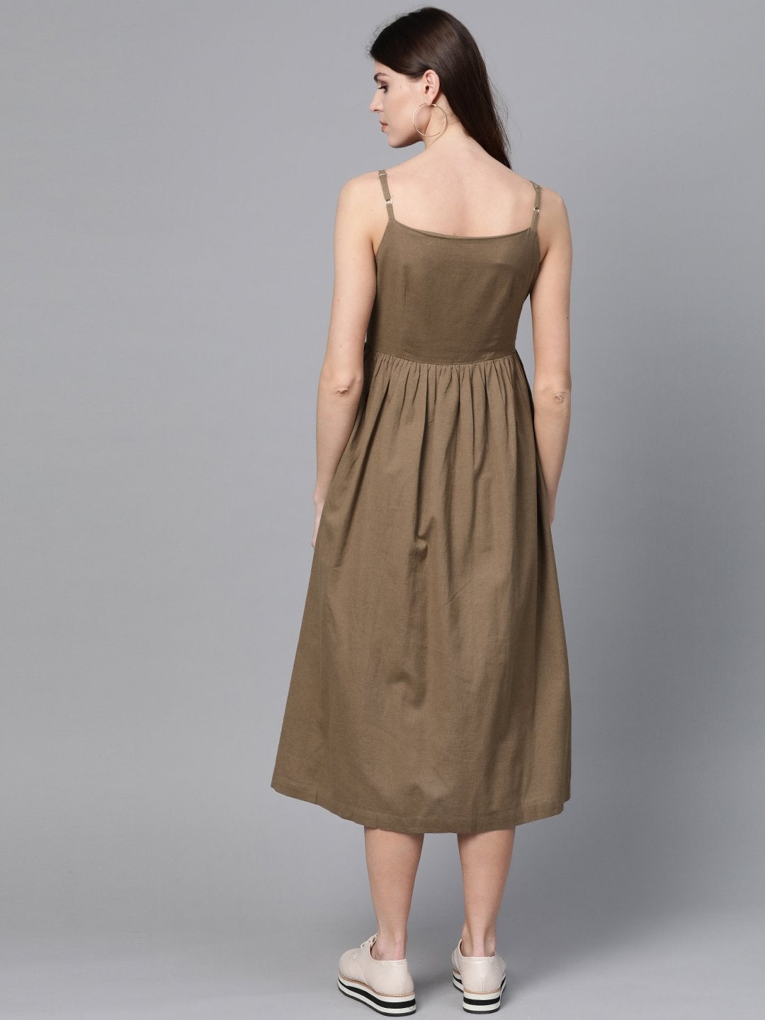 Women's Brown Button Strappy Midi