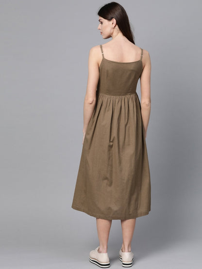 Women's Brown Button Strappy Midi