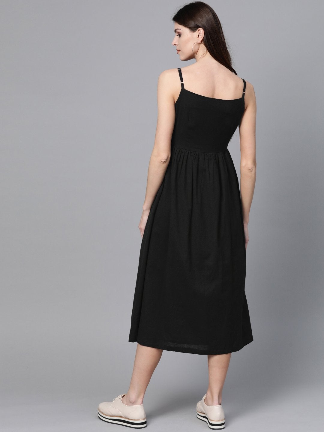 Women's Black Button Strappy Midi