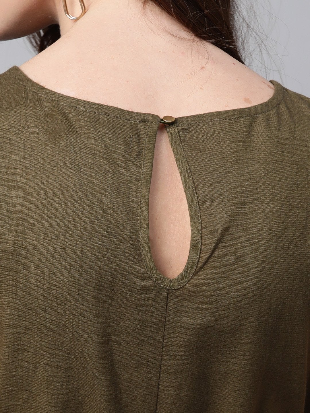 Women's Olive Sleeveless Frill Hem Belted Midi