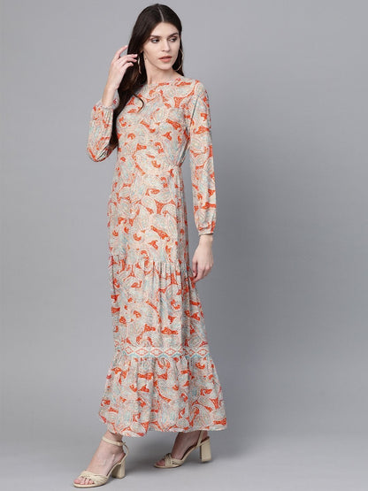 Women's Orange Paisley Tiered Maxi