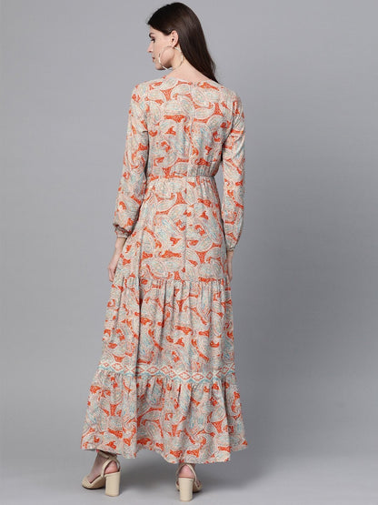 Women's Orange Paisley Tiered Maxi
