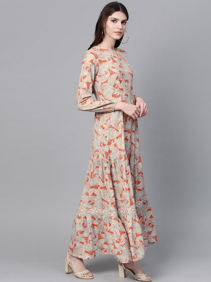 Women's Orange Paisley Tiered Maxi