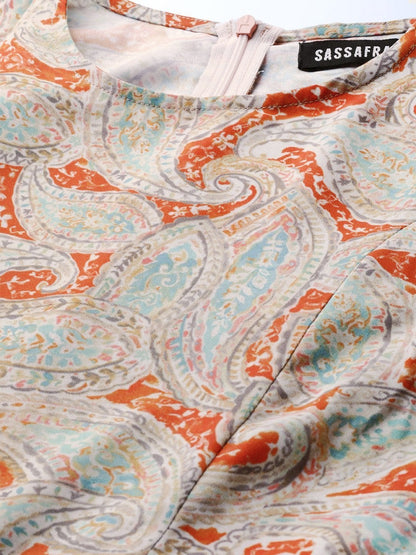 Women's Orange Paisley Tiered Maxi