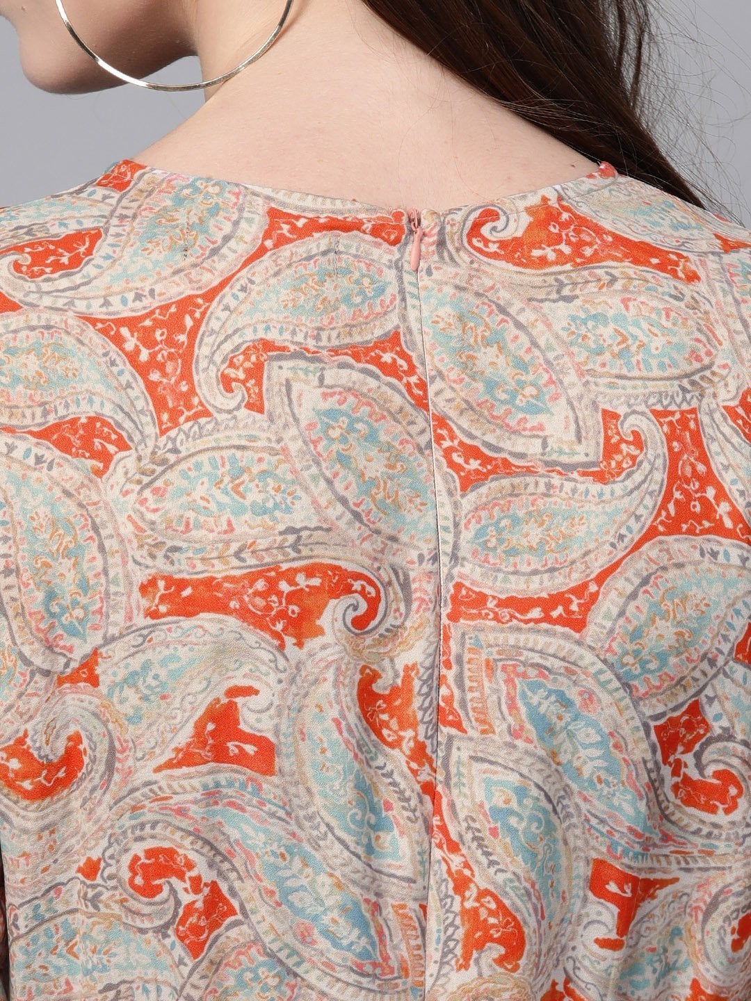 Women's Orange Paisley Tiered Maxi