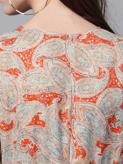 Women's Orange Paisley Tiered Maxi