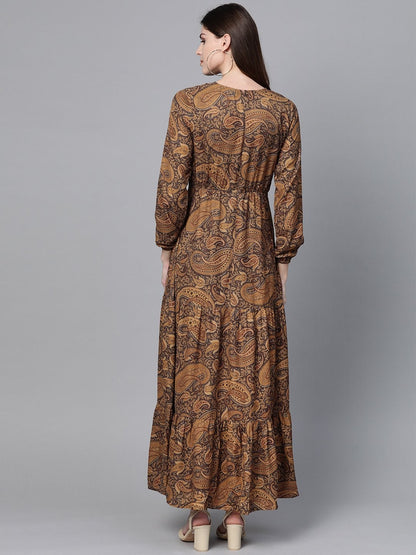 Women's Brown Paisley Tiered Maxi