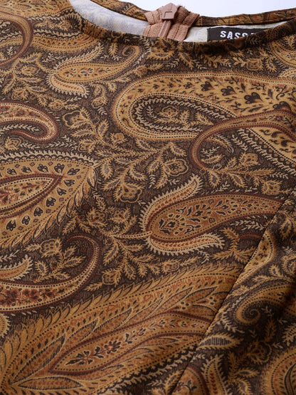 Women's Brown Paisley Tiered Maxi