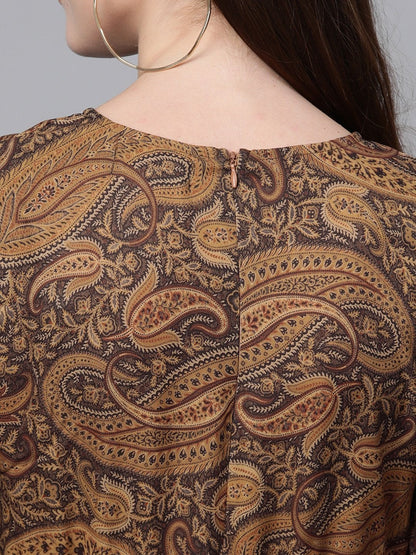 Women's Brown Paisley Tiered Maxi
