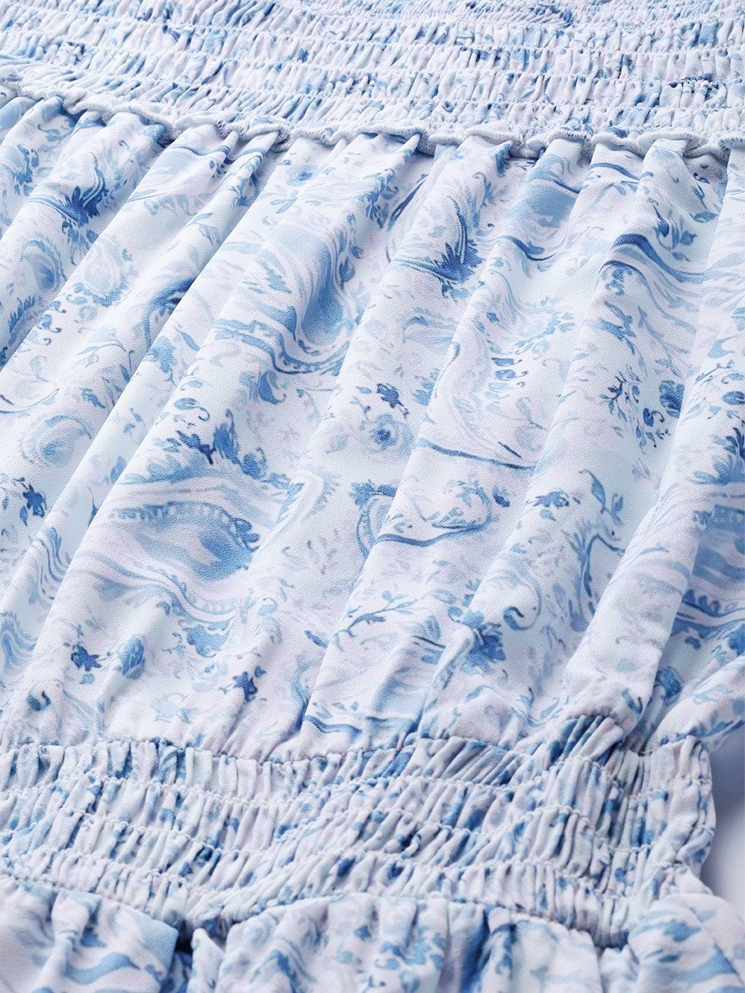 Women's Blue Paisley Smocked Bardot Midi Dress