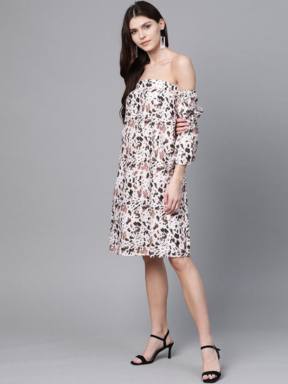 Women's Off White Leopard Bardot Shift Dress