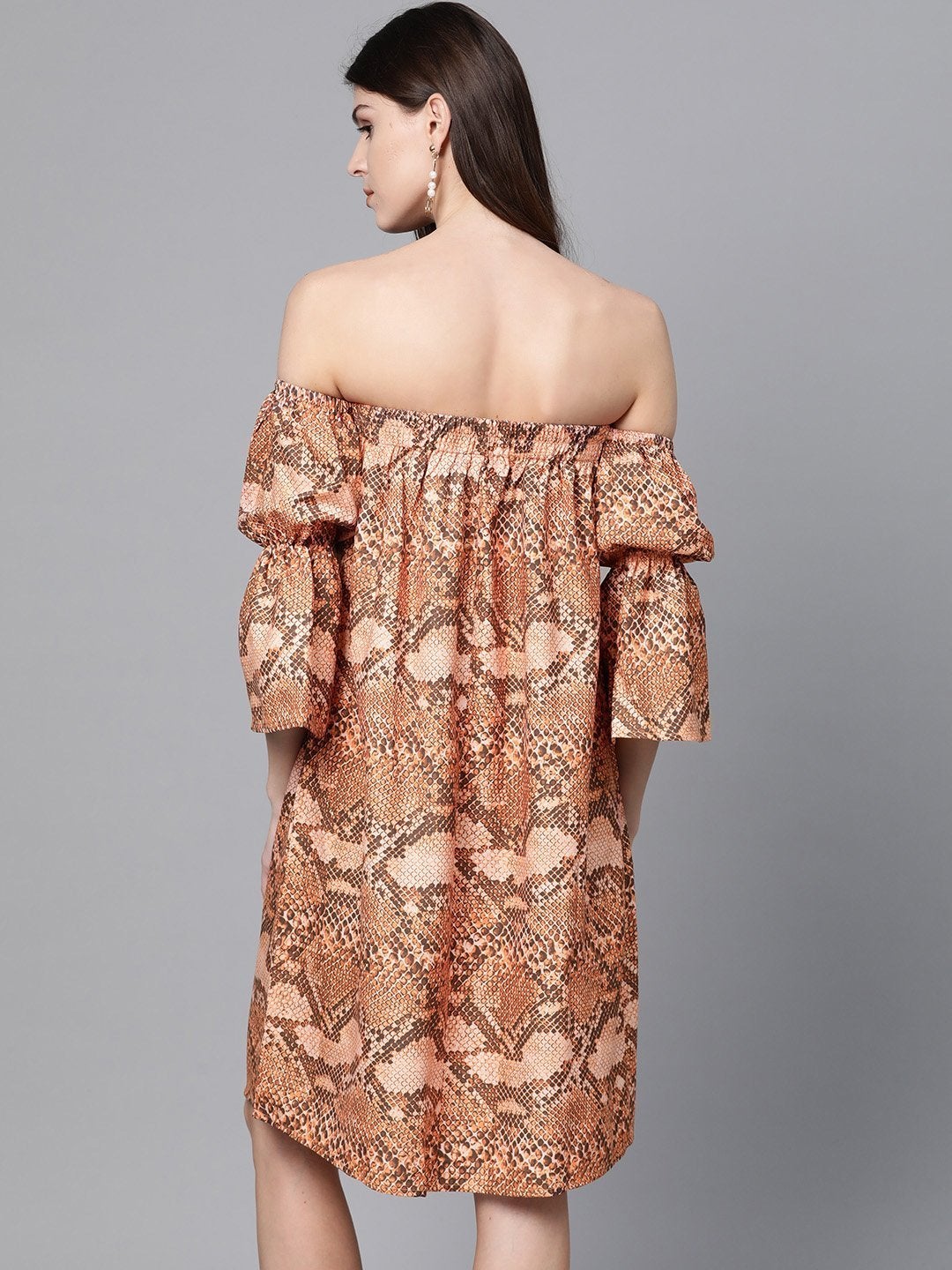 Women's Brown Snake Print Bardot Shift Dress