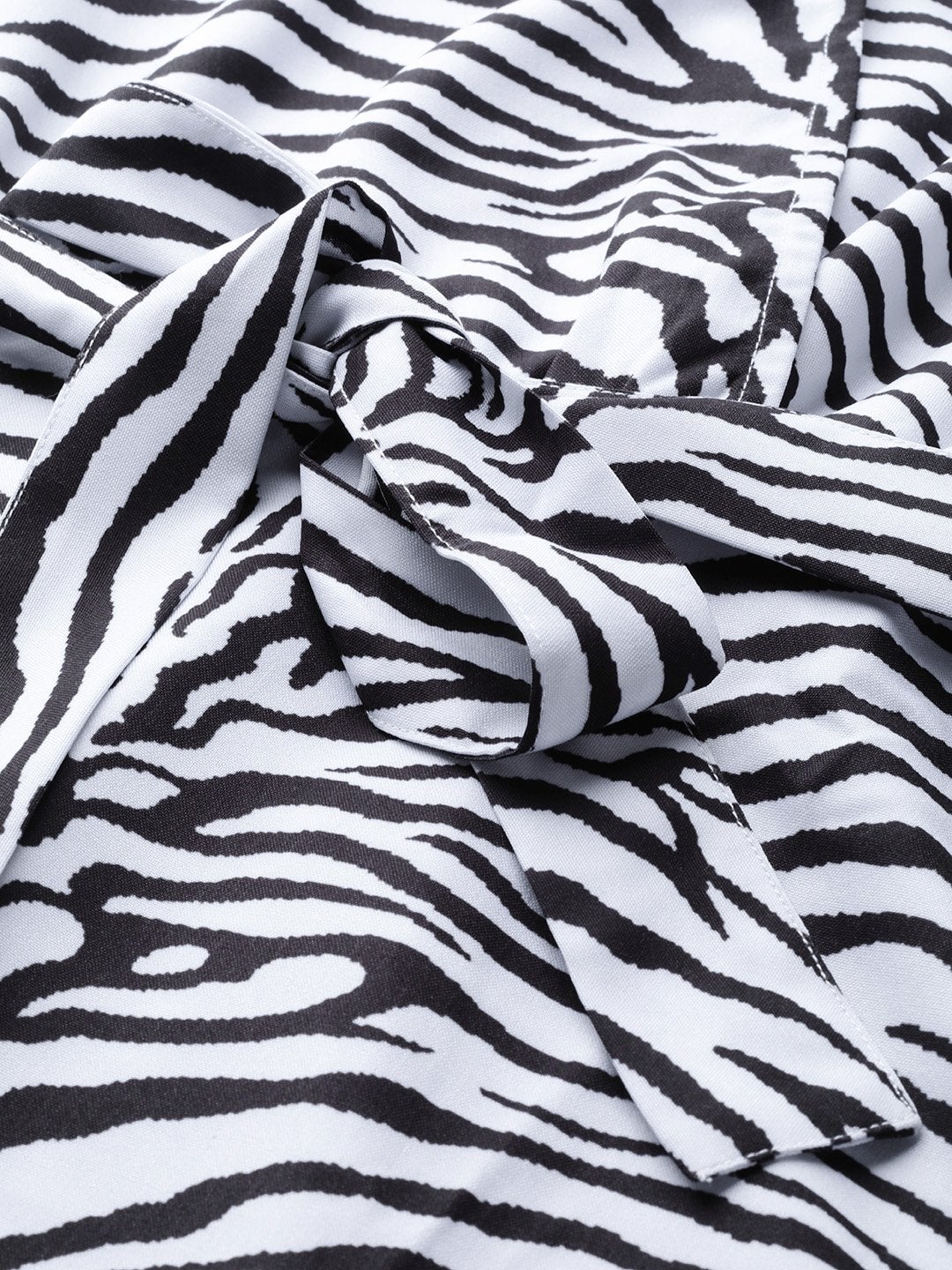 Women's White & Black Zebra Belted Midi