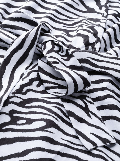 Women's White & Black Zebra Belted Midi
