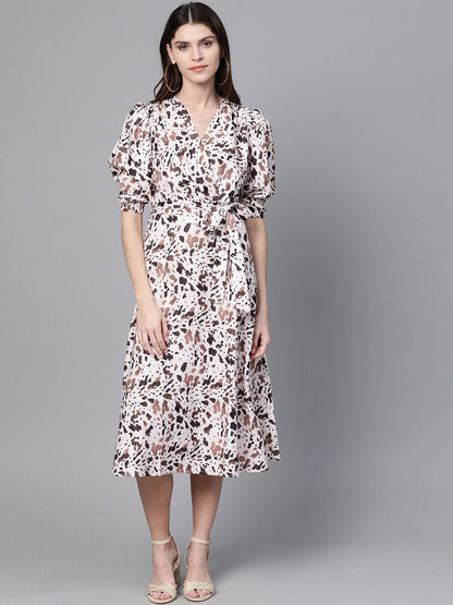 Women's Off White Leopard Belted Midi
