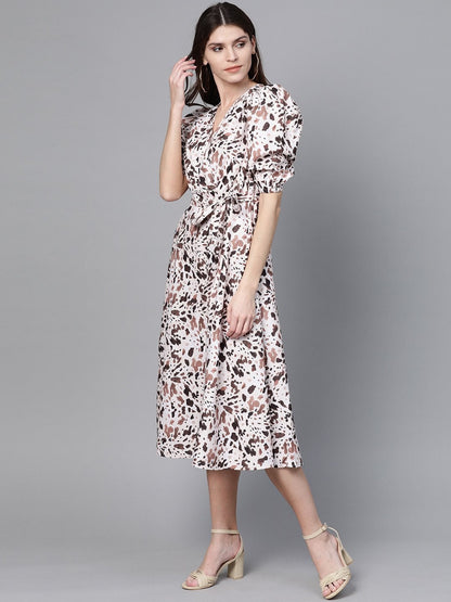 Women's Off White Leopard Belted Midi