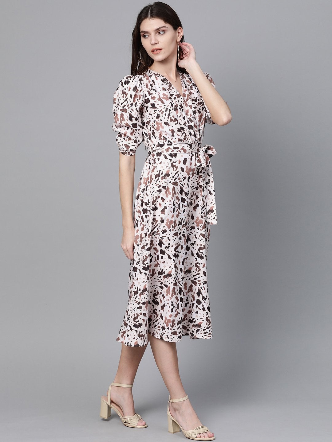 Women's Off White Leopard Belted Midi