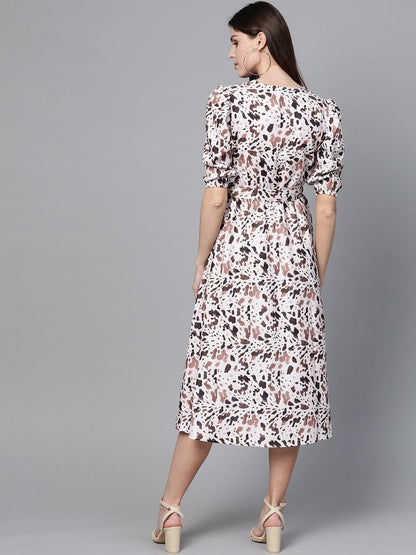 Women's Off White Leopard Belted Midi