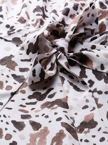 Women's Off White Leopard Belted Midi