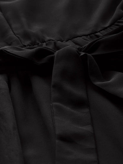 Women's Black Square Neck Tiered Maxi Dress