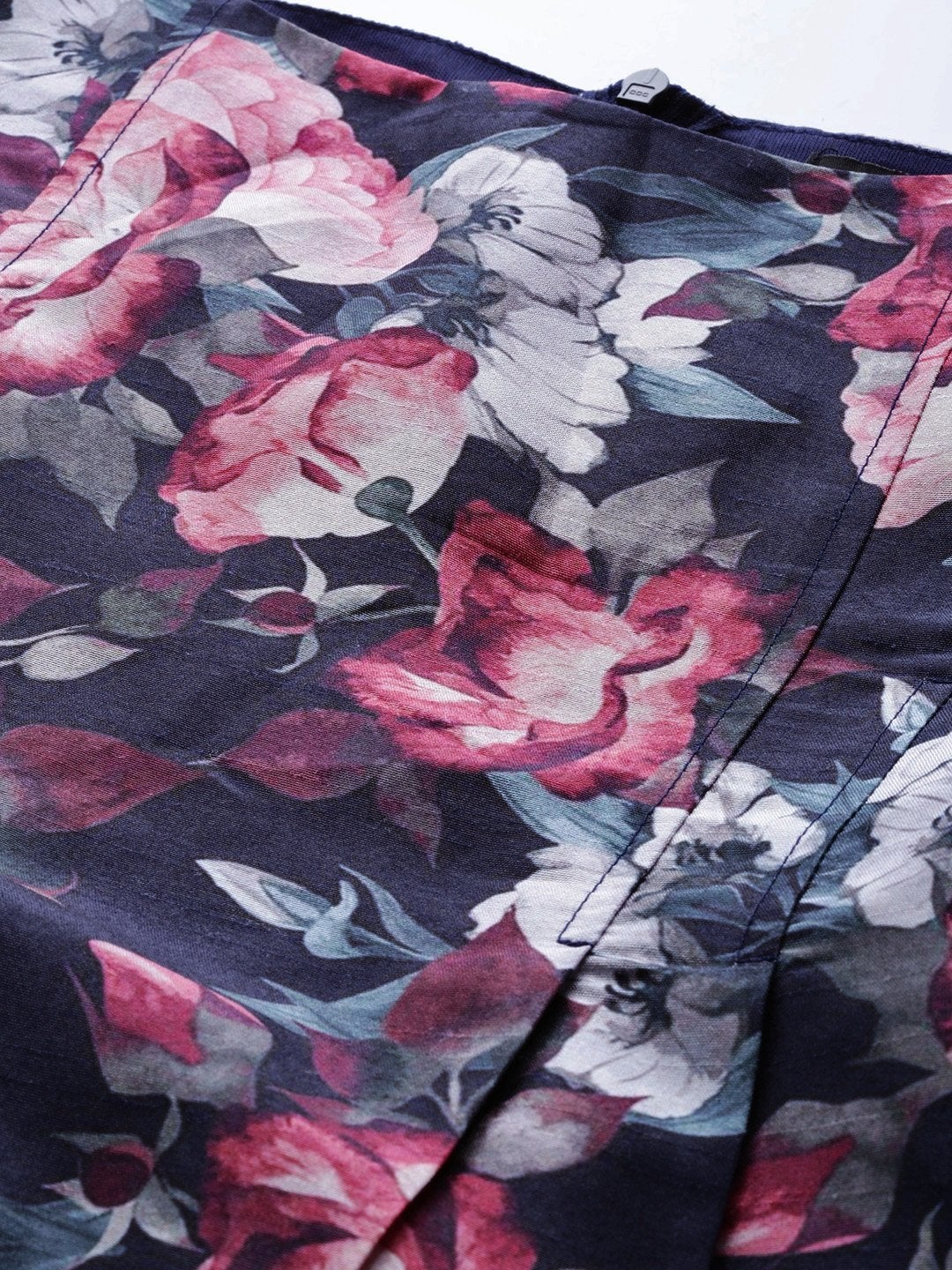 Women's Navy Floral Puff Sleeve Shift Dress