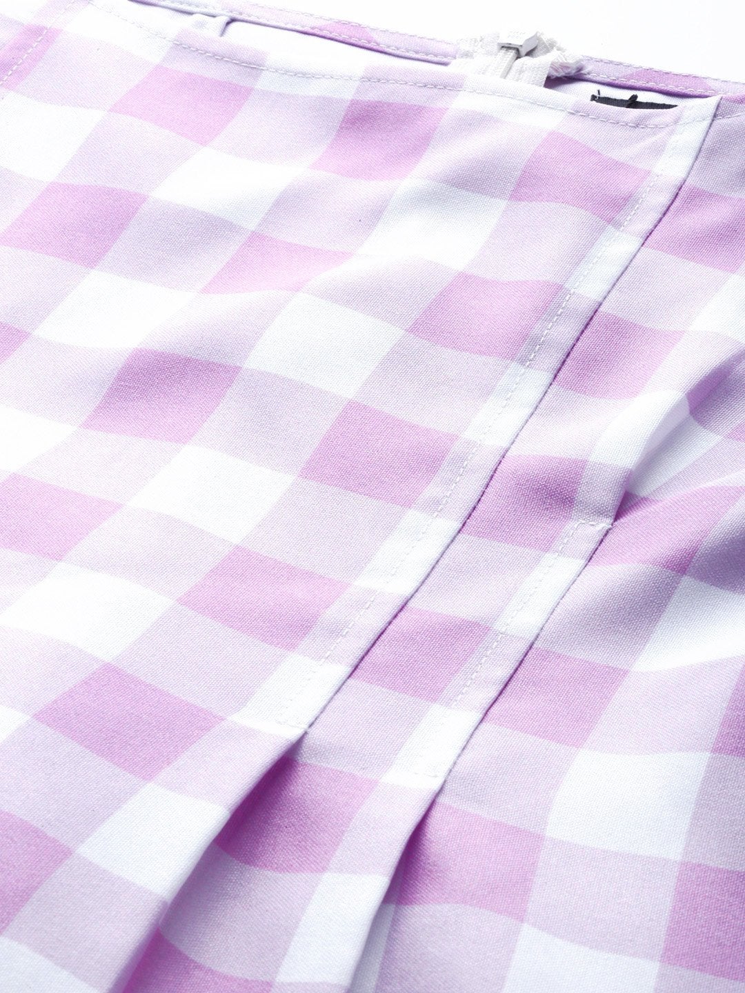 Women's Lavender Check & White Puff Sleeve Shift Dress