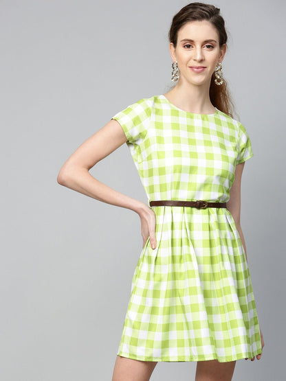 Women's Green & White Check Skater Dress