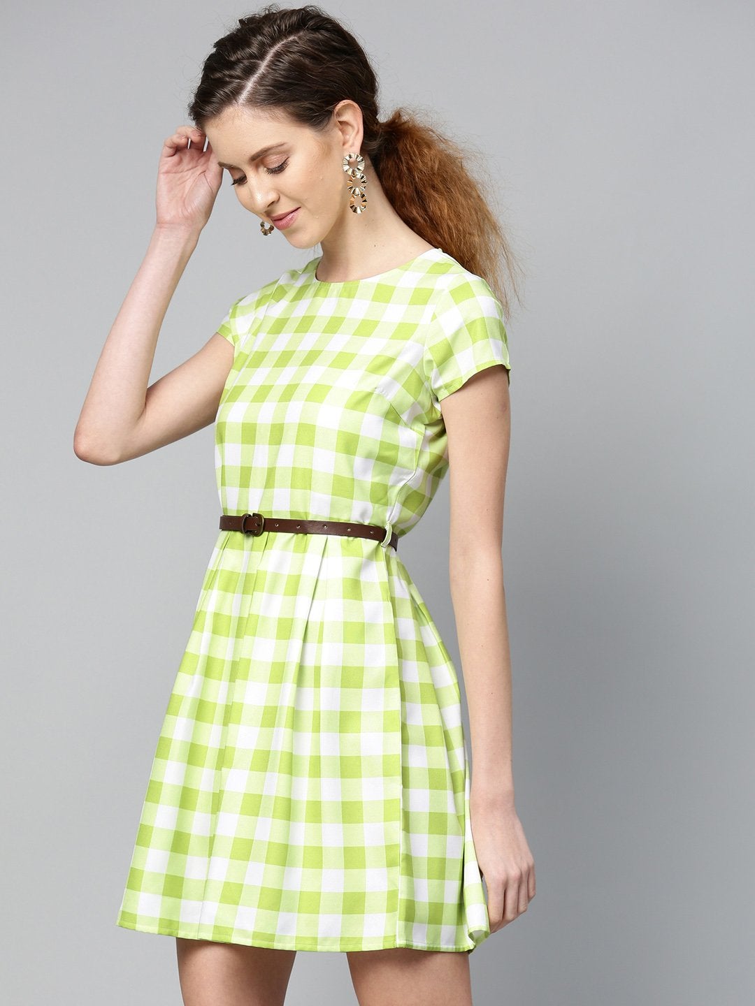 Women's Green & White Check Skater Dress