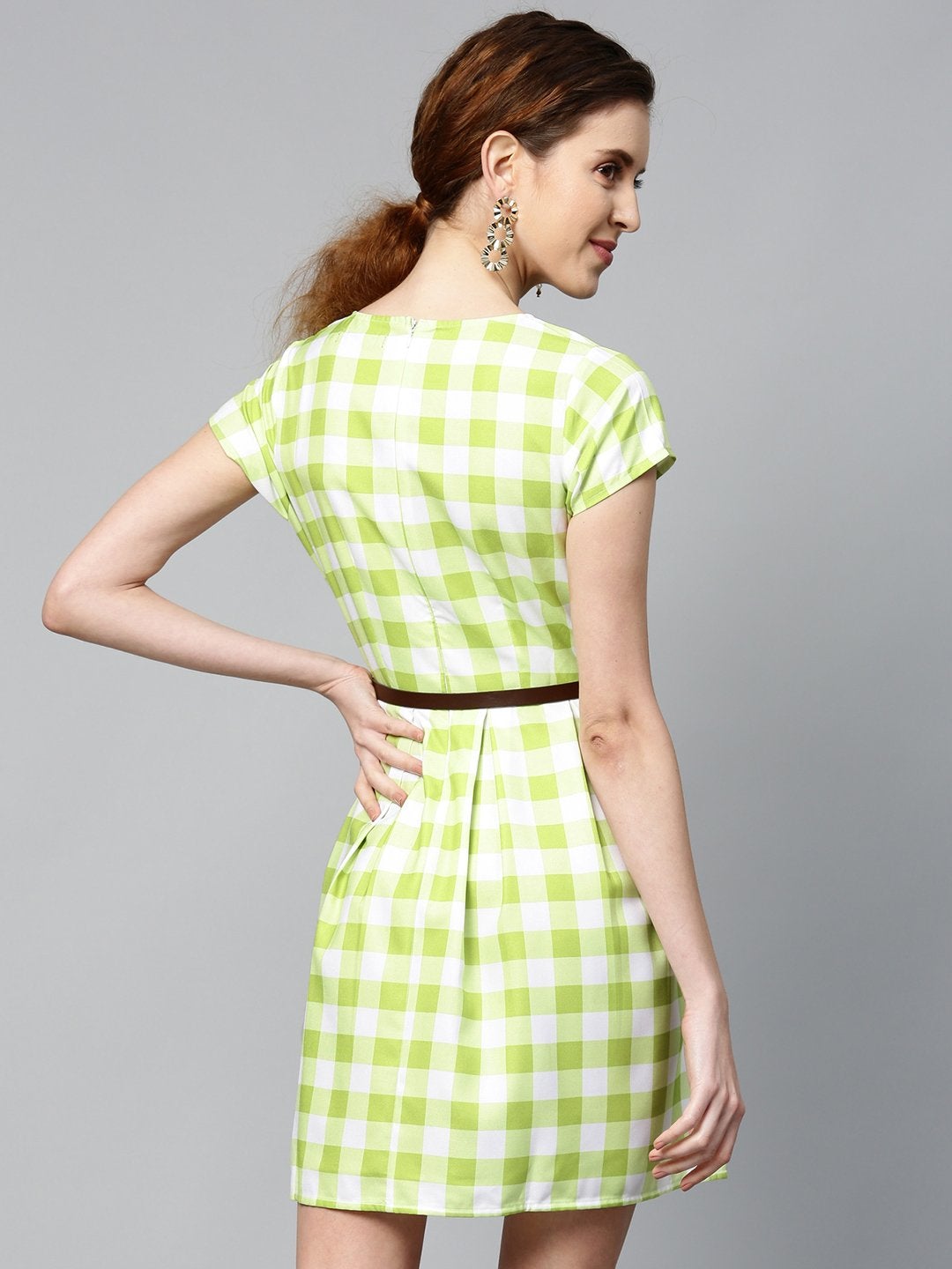 Women's Green & White Check Skater Dress
