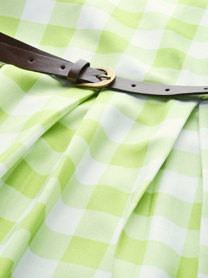 Women's Green & White Check Skater Dress