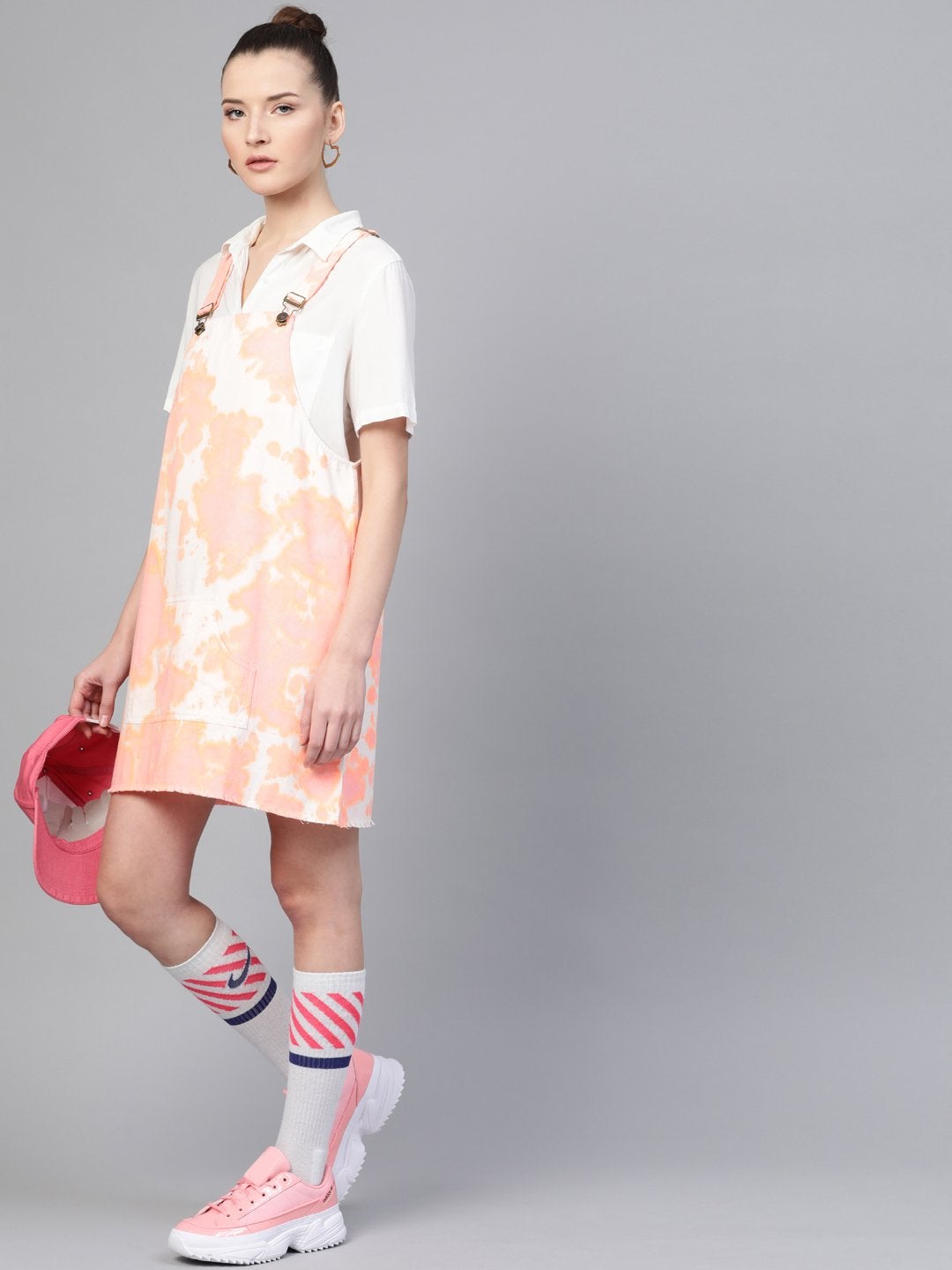 Women's Pink Tie-Dye Pinafore Dress