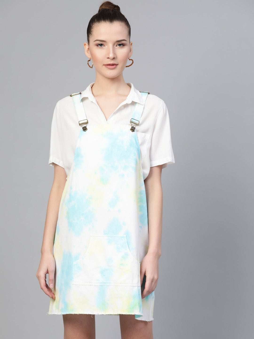 Women's Yellow & Blue Tie-Dye Pinafore Dress