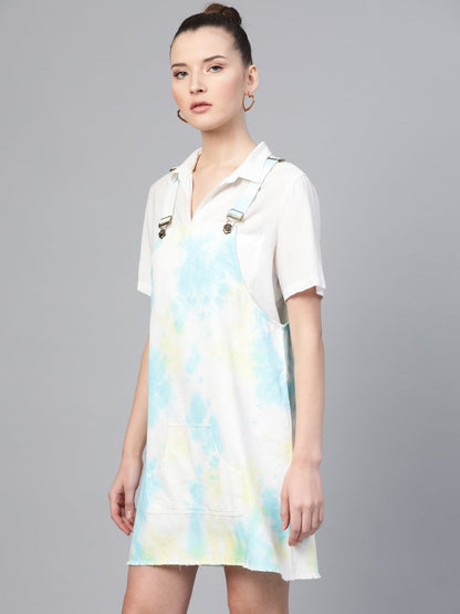 Women's Yellow & Blue Tie-Dye Pinafore Dress