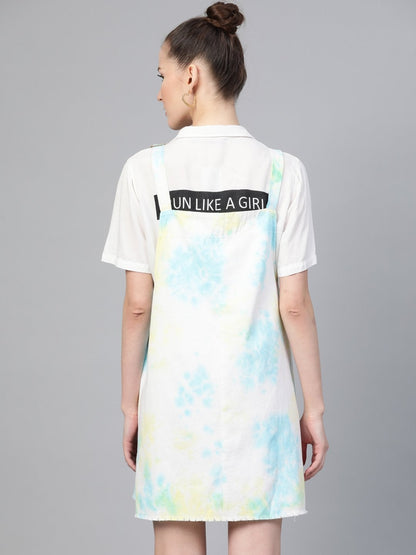 Women's Yellow & Blue Tie-Dye Pinafore Dress