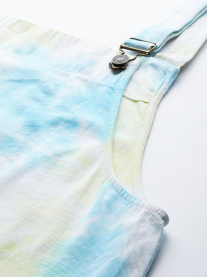 Women's Yellow & Blue Tie-Dye Pinafore Dress