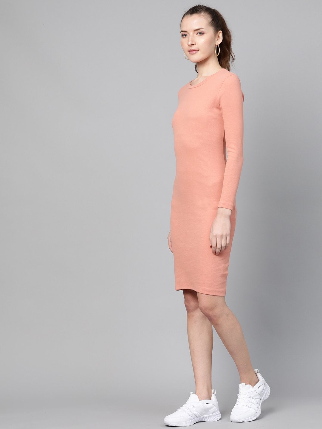 Women's Peach Rib Bodycon Dress