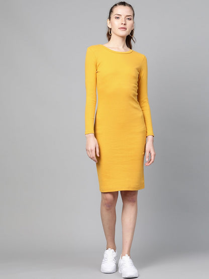 Women's Mustard Rib Bodycon Dress