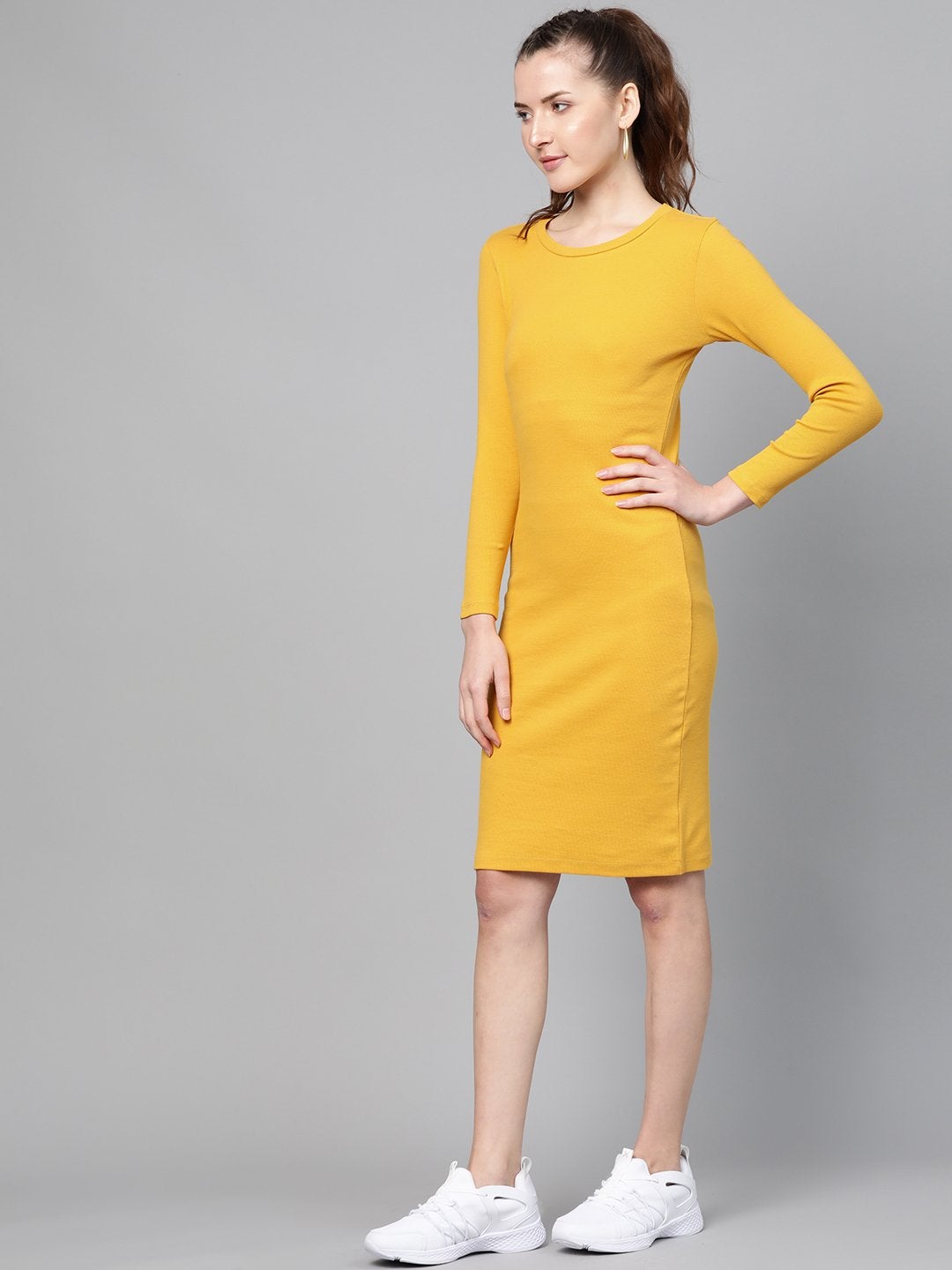 Women's Mustard Rib Bodycon Dress