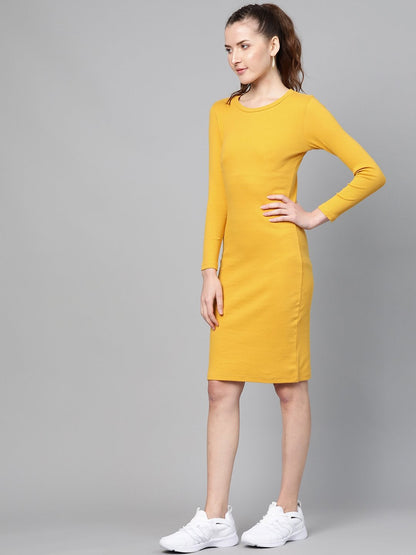 Women's Mustard Rib Bodycon Dress