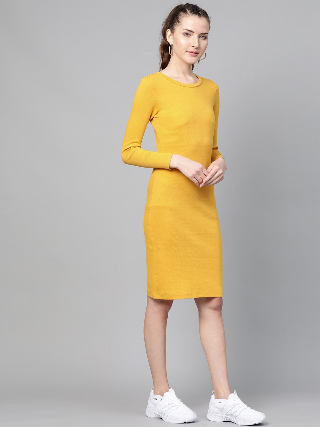 Women's Mustard Rib Bodycon Dress