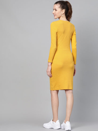 Women's Mustard Rib Bodycon Dress