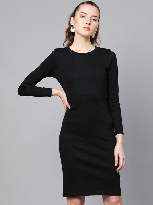 Women's Black Rib Bodycon Dress