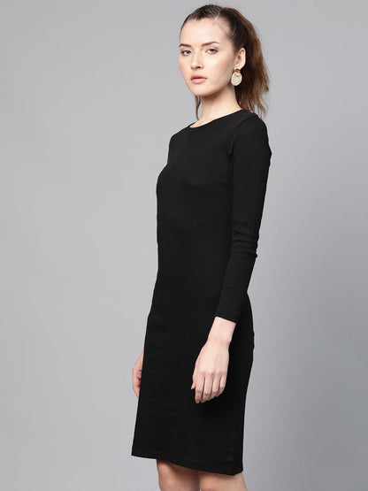 Women's Black Rib Bodycon Dress